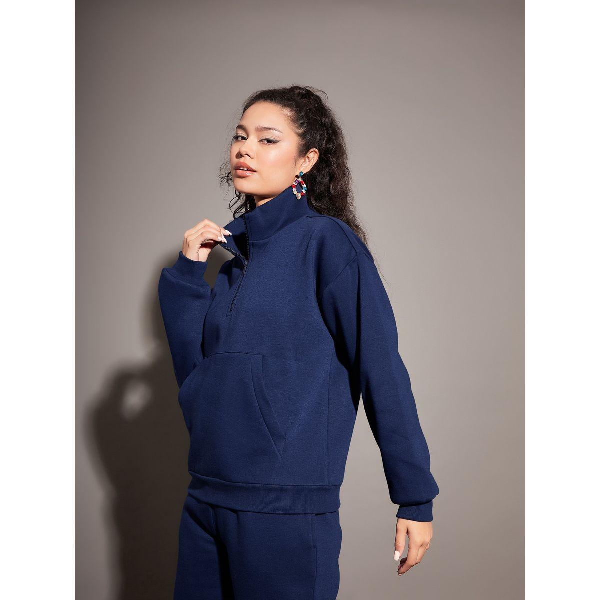 Sassafras X Styli  Regular Fit Half Zip Placket Fleece Sweatshirt-women-winterwear-hoodiesandsweatshirts-sweatshirts-image-3