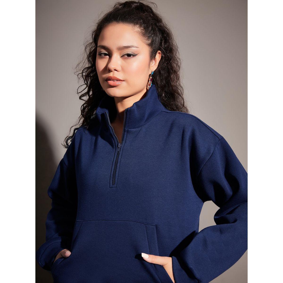 Sassafras X Styli  Regular Fit Half Zip Placket Fleece Sweatshirt-women-winterwear-hoodiesandsweatshirts-sweatshirts-image-4
