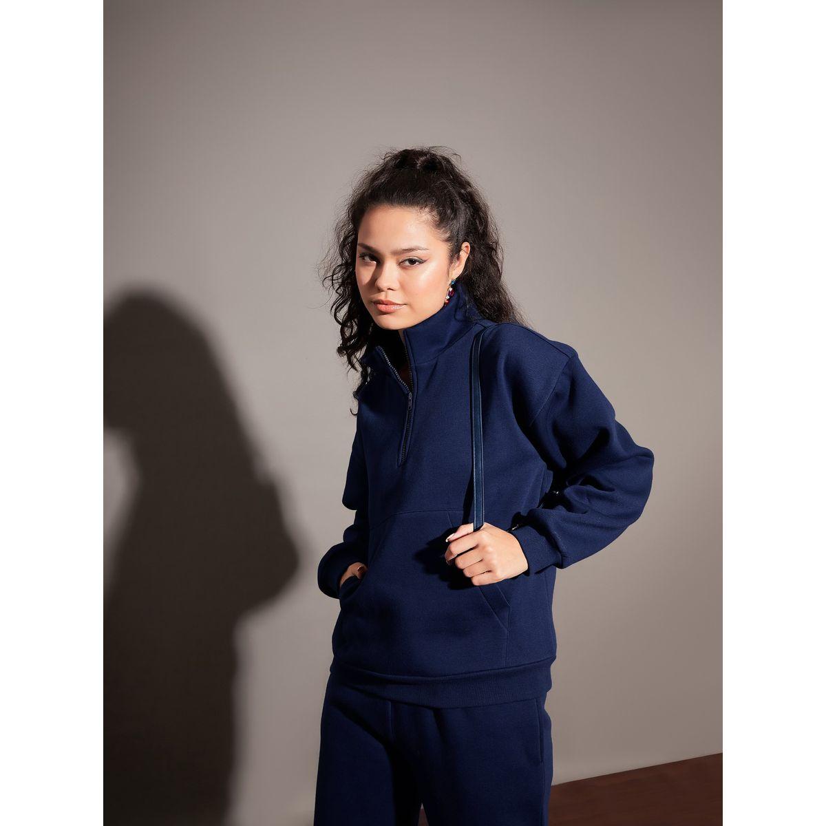 Sassafras X Styli  Regular Fit Half Zip Placket Fleece Sweatshirt-women-winterwear-hoodiesandsweatshirts-sweatshirts-image-6