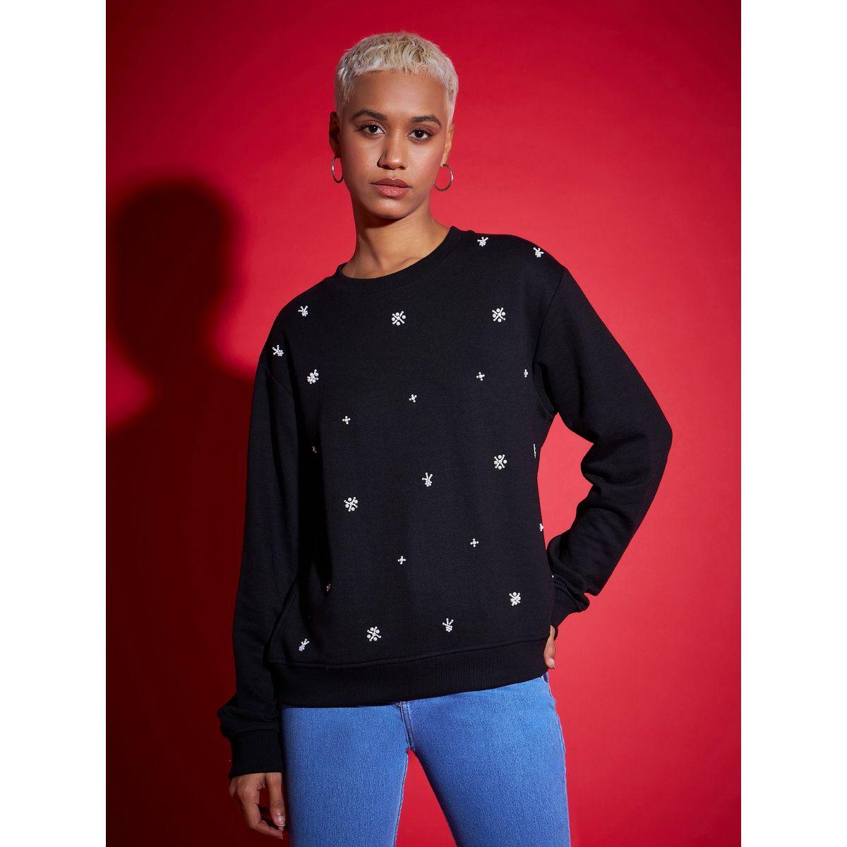 سويت شيرت تيري بقصة عادية ولؤلؤ صناعي ساسافراس × ستايلي-women-winterwear-hoodiesandsweatshirts-sweatshirts-image-1