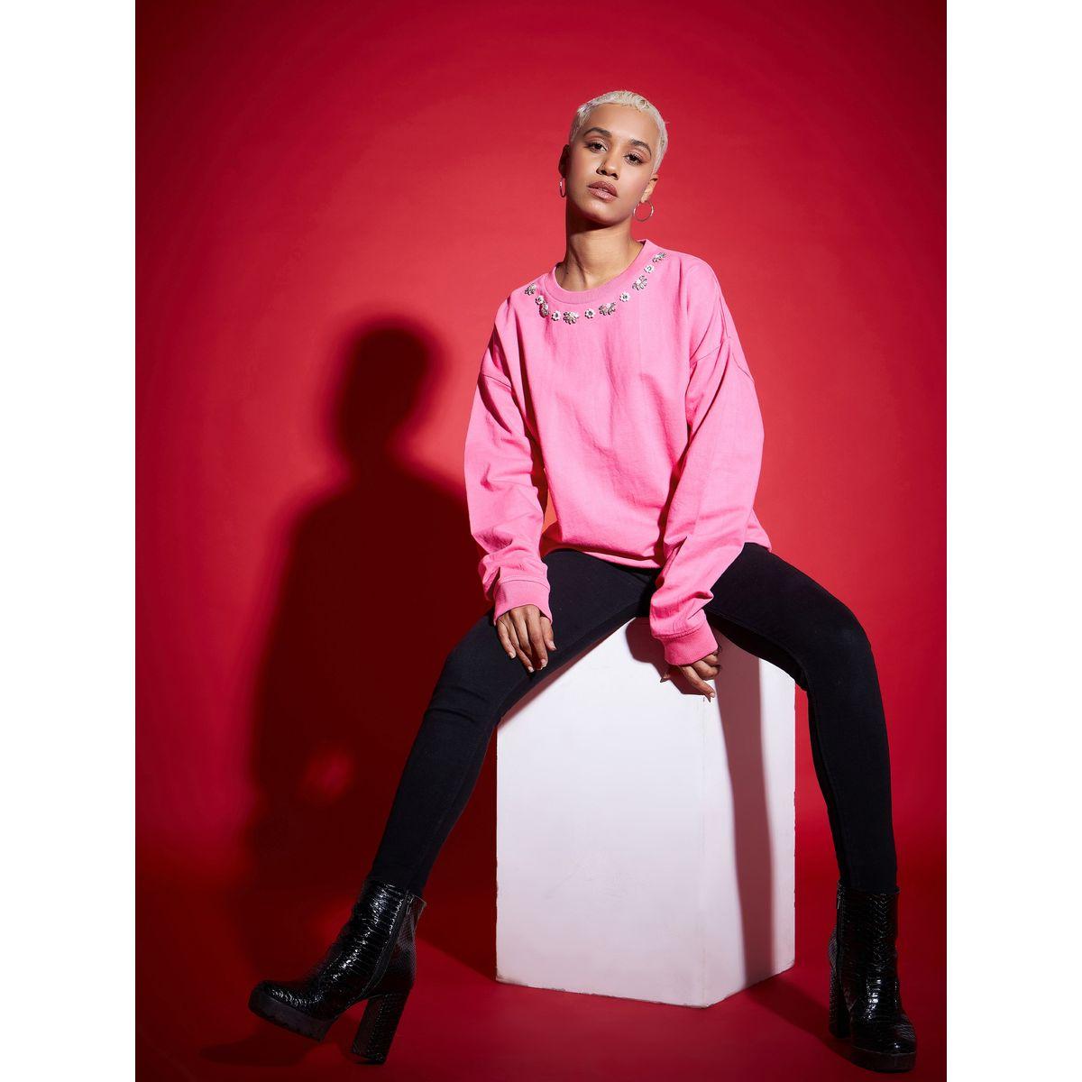 سويت شيرت تيري فضفاض مزين بلؤلؤ صناعي ساسافراس × ستايلي-women-clothing-hoodiesandsweatshirts-sweatshirts-image-2