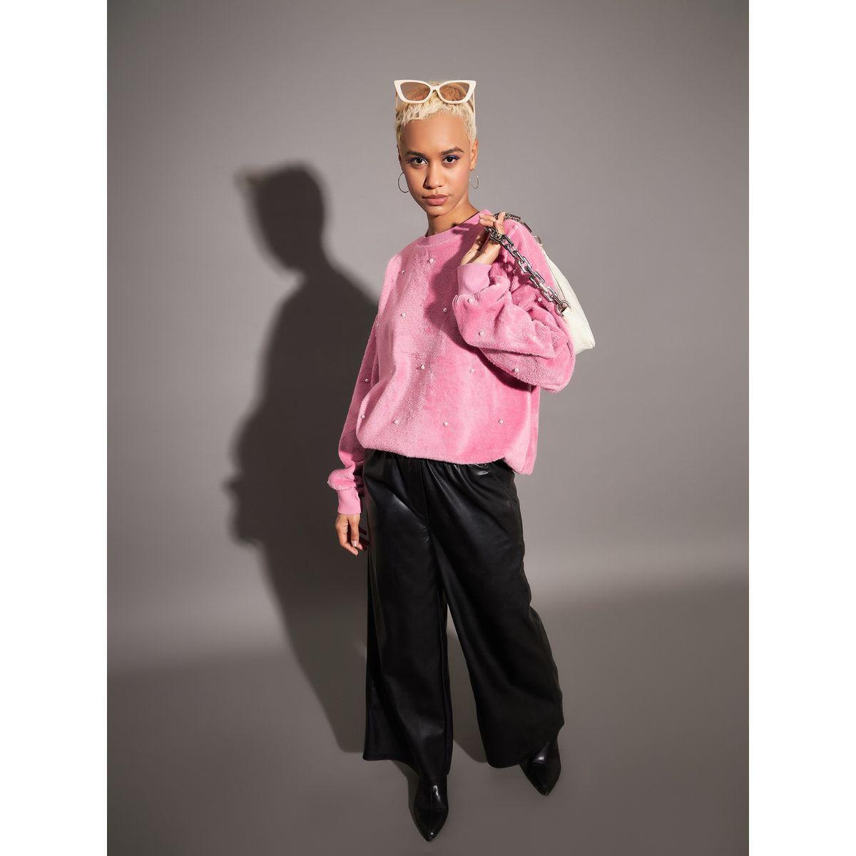 Sassafras X Styli  Relaxed Fit Fleece Faux Fur Pearl Stud Sweatshirt-women-clothing-hoodiesandsweatshirts-sweatshirts-image-2