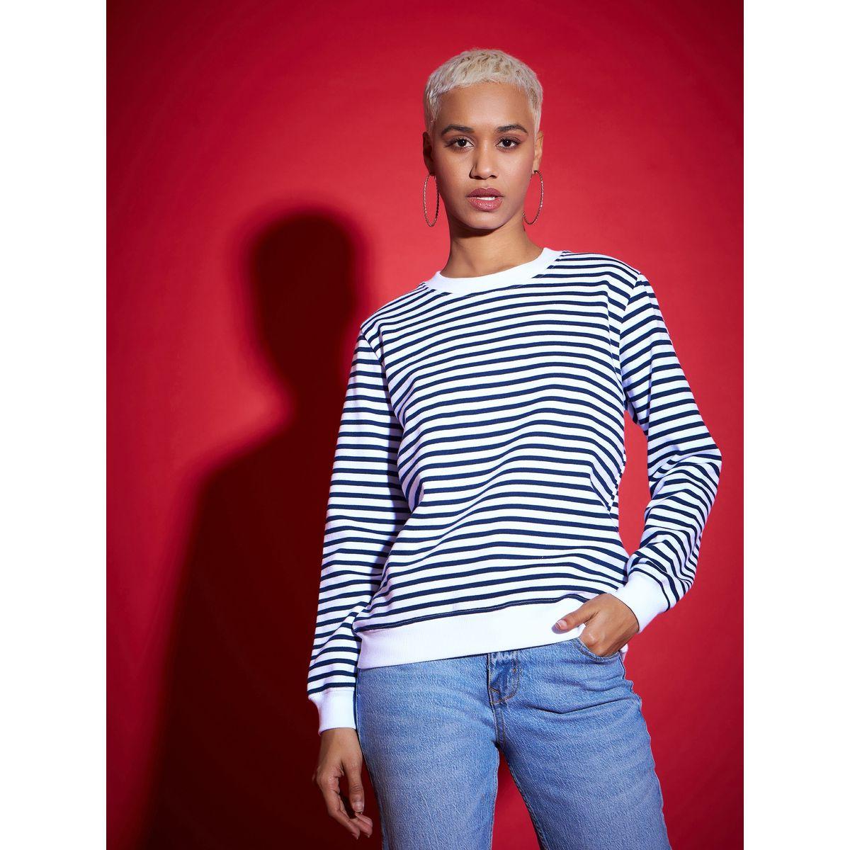 Sassafras X Styli  Regular Fit Striped Fleece Sweatshirt-women-winterwear-hoodiesandsweatshirts-sweatshirts-image-1