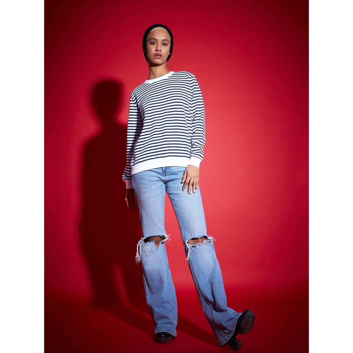 Sassafras X Styli  Regular Fit Striped Fleece Sweatshirt-women-winterwear-hoodiesandsweatshirts-sweatshirts-image-2