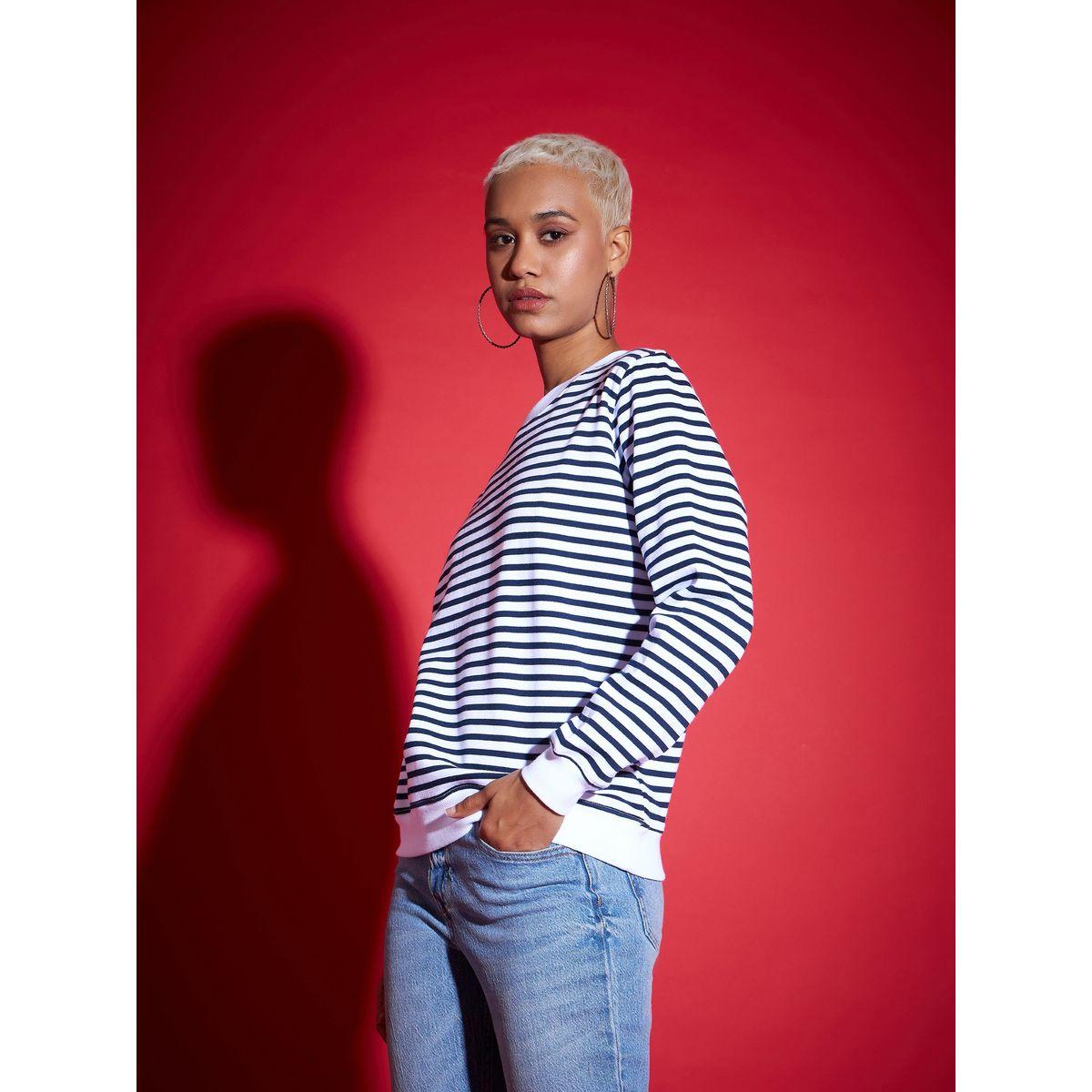 Sassafras X Styli  Regular Fit Striped Fleece Sweatshirt-women-winterwear-hoodiesandsweatshirts-sweatshirts-image-3