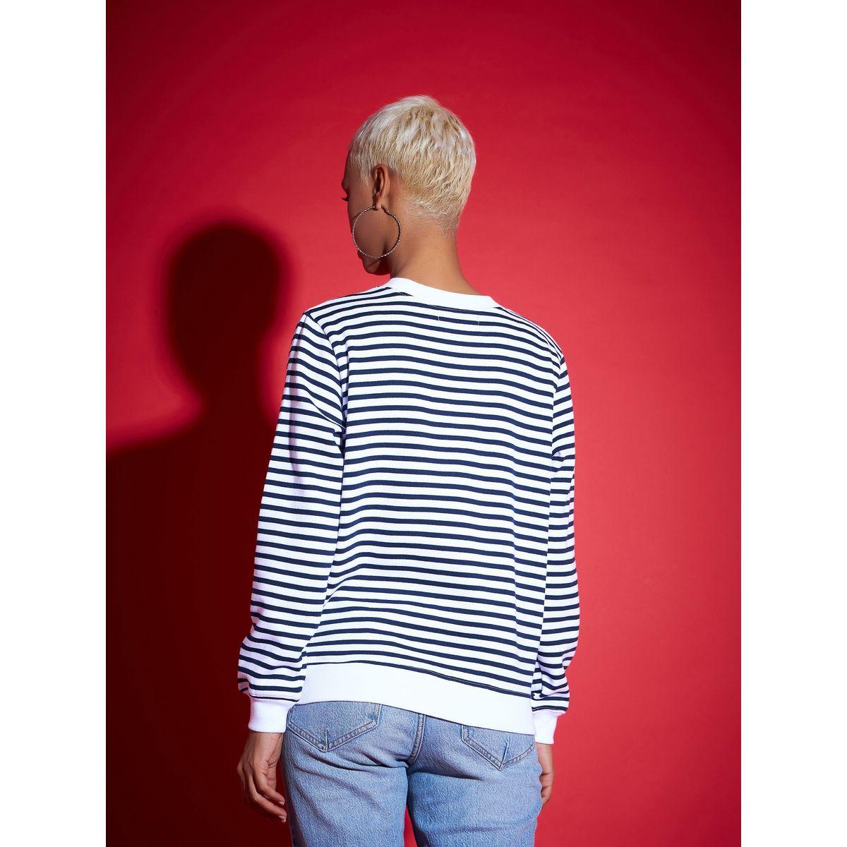 Sassafras X Styli  Regular Fit Striped Fleece Sweatshirt-women-winterwear-hoodiesandsweatshirts-sweatshirts-image-5
