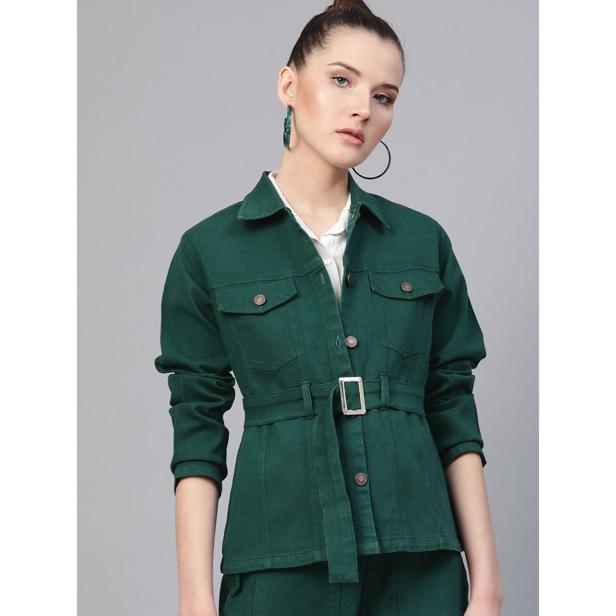 Sassafras X Styli  Belted Denim Jacket with Flap Pockets-women-winterwear-coatsandjackets-jackets-image-1