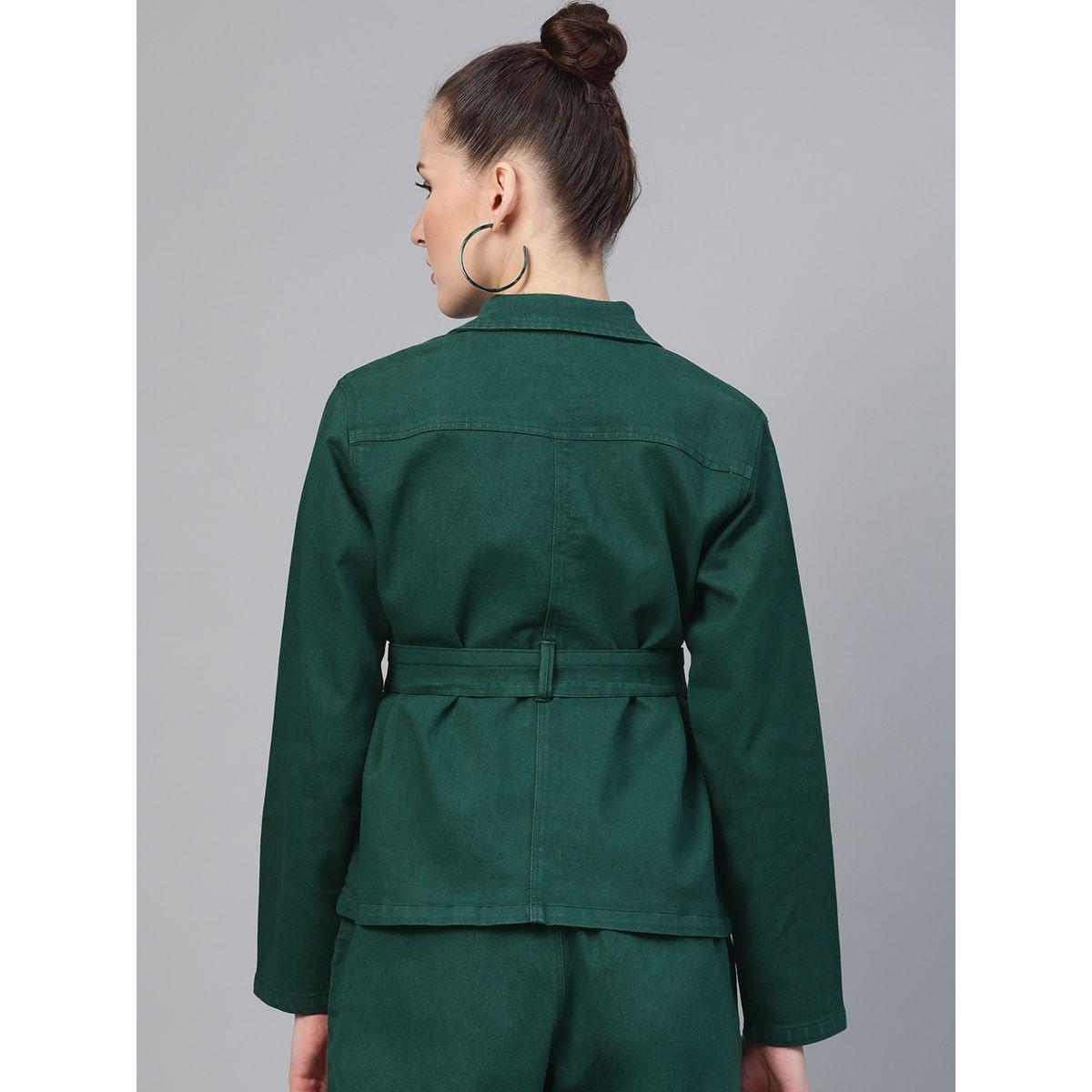 Sassafras X Styli  Belted Denim Jacket with Flap Pockets-women-winterwear-coatsandjackets-jackets-image-4