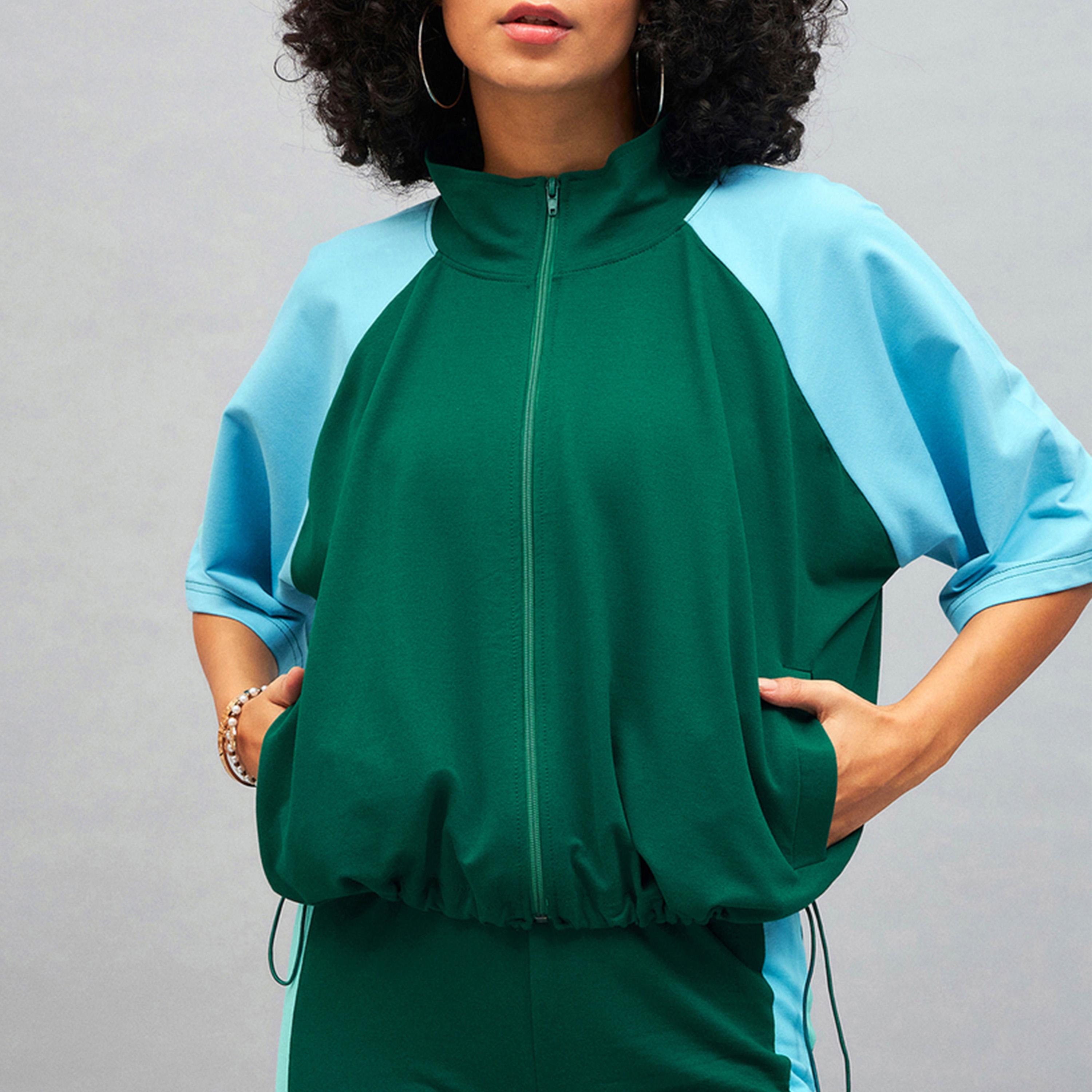 Sassafras X Styli Color Block High Neck Jacket With Toggle Detail-women-winterwear-coatsandjackets-jackets-image-1