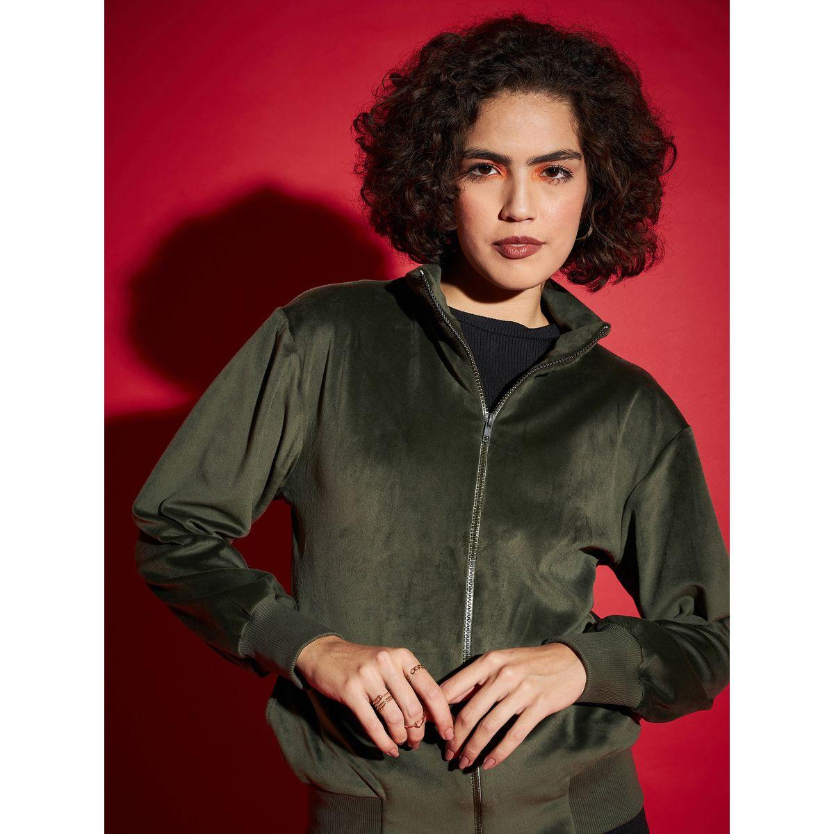 Sassafras X Styli  Velour Zipper Front Jacket with Slip Pocket-women-winterwear-coatsandjackets-jackets-image-4
