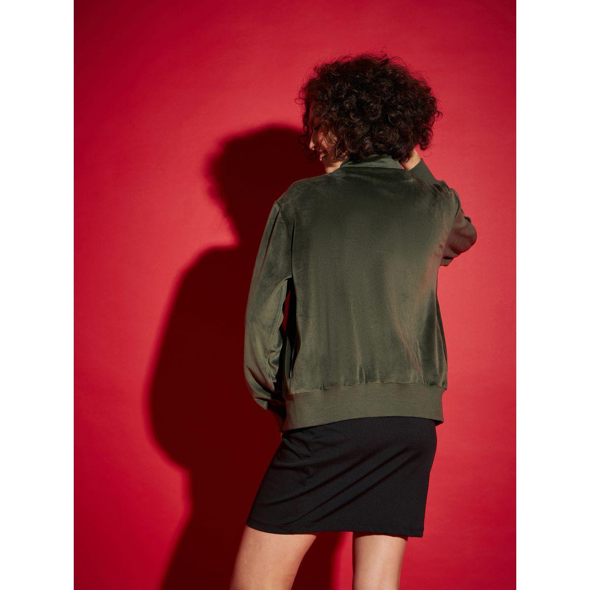 Sassafras X Styli  Velour Zipper Front Jacket with Slip Pocket-women-winterwear-coatsandjackets-jackets-image-5