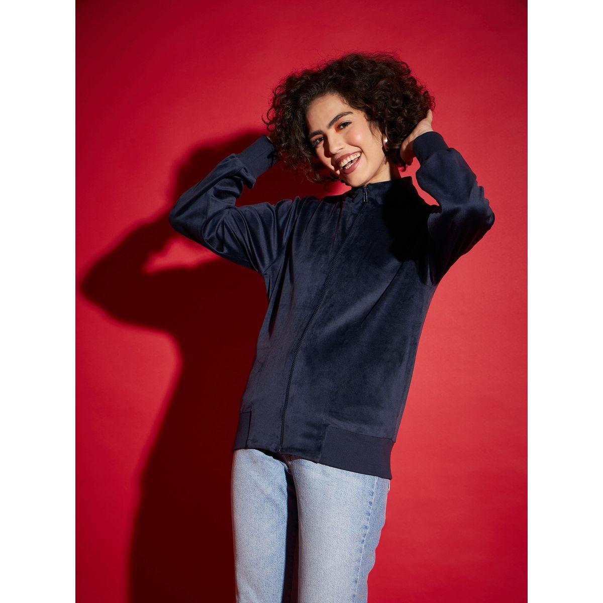 Sassafras X Styli  Velour Zipper Front Jacket with Slip Pocket-women-winterwear-coatsandjackets-jackets-image-3