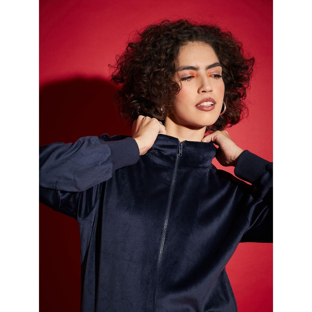 Sassafras X Styli  Velour Zipper Front Jacket with Slip Pocket-women-winterwear-coatsandjackets-jackets-image-4