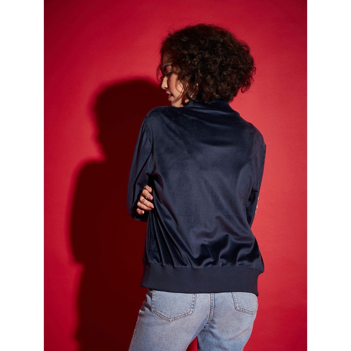 Sassafras X Styli  Velour Zipper Front Jacket with Slip Pocket-women-winterwear-coatsandjackets-jackets-image-5