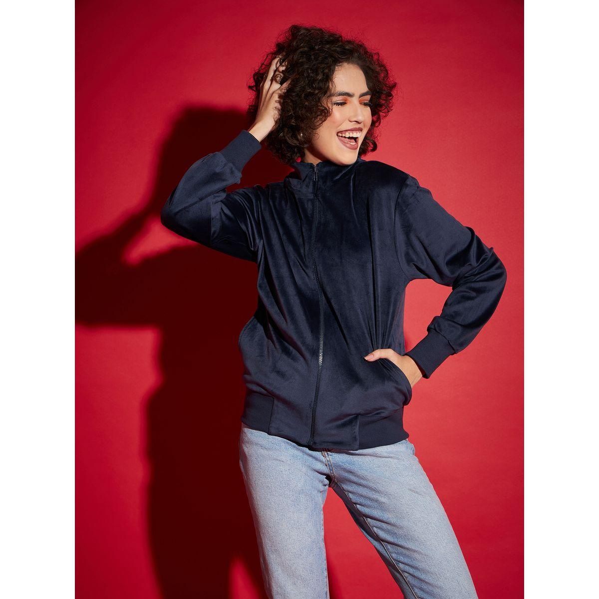 Sassafras X Styli  Velour Zipper Front Jacket with Slip Pocket-women-winterwear-coatsandjackets-jackets-image-7
