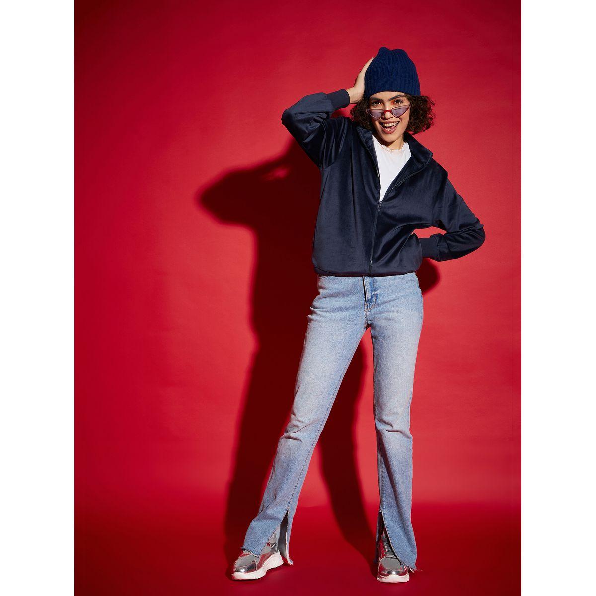 Sassafras X Styli  Velour Zipper Front Jacket with Slip Pocket-women-winterwear-coatsandjackets-jackets-image-8