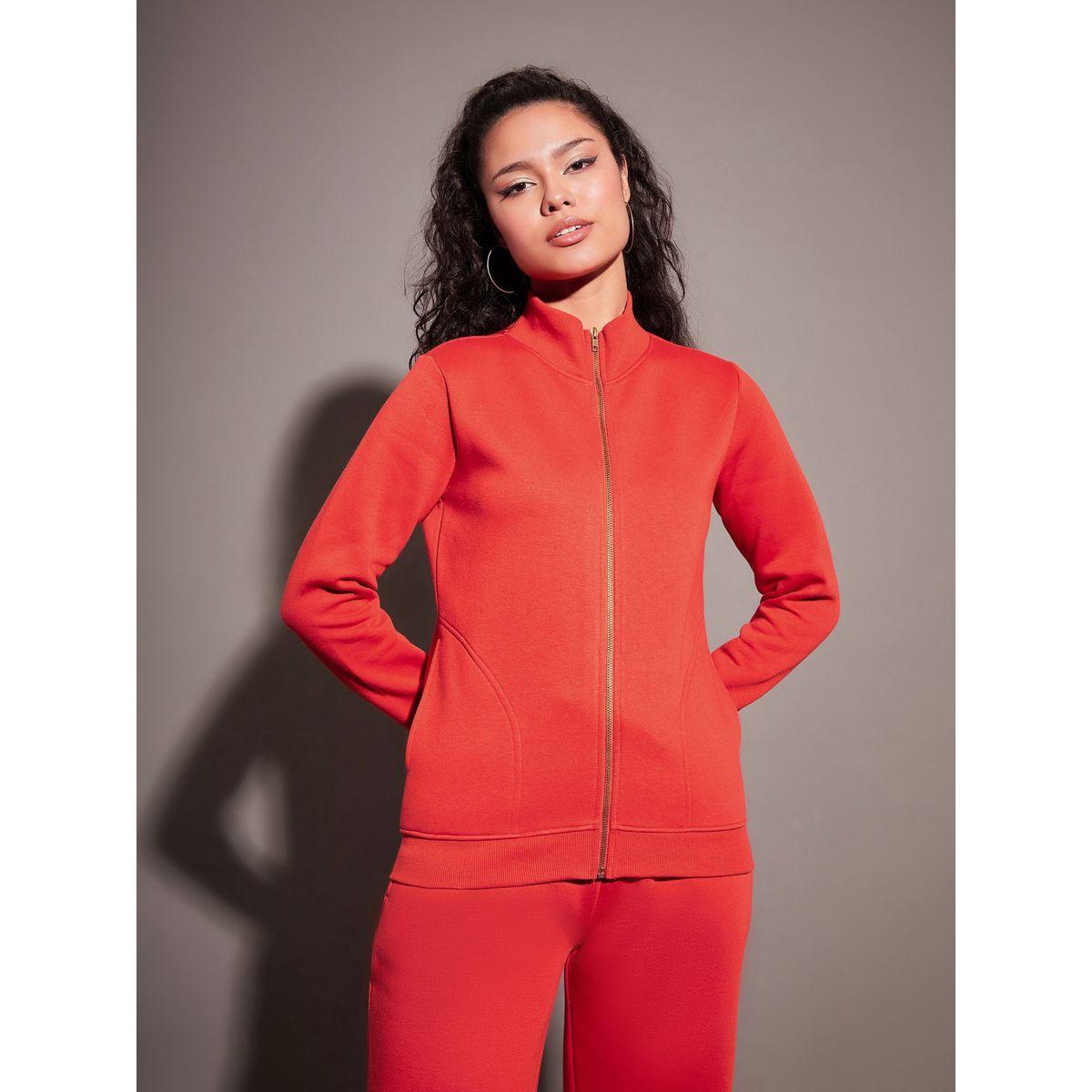 Sassafras X Styli  Red Fleece Zipper Jacket-women-winterwear-coatsandjackets-jackets-image-1