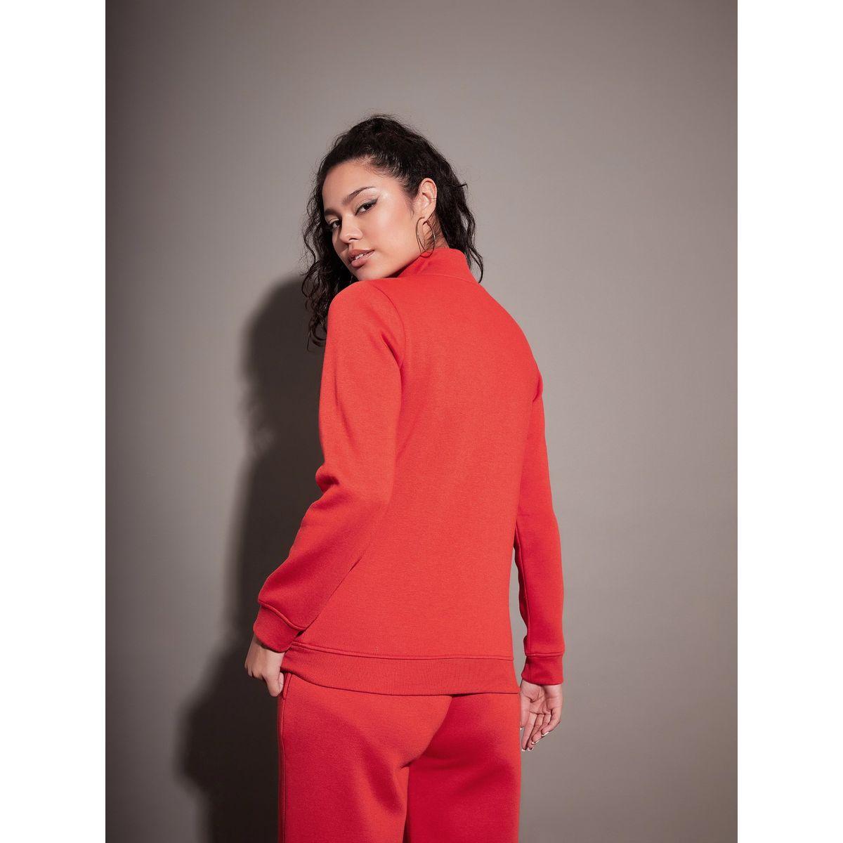 Sassafras X Styli  Red Fleece Zipper Jacket-women-winterwear-coatsandjackets-jackets-image-5