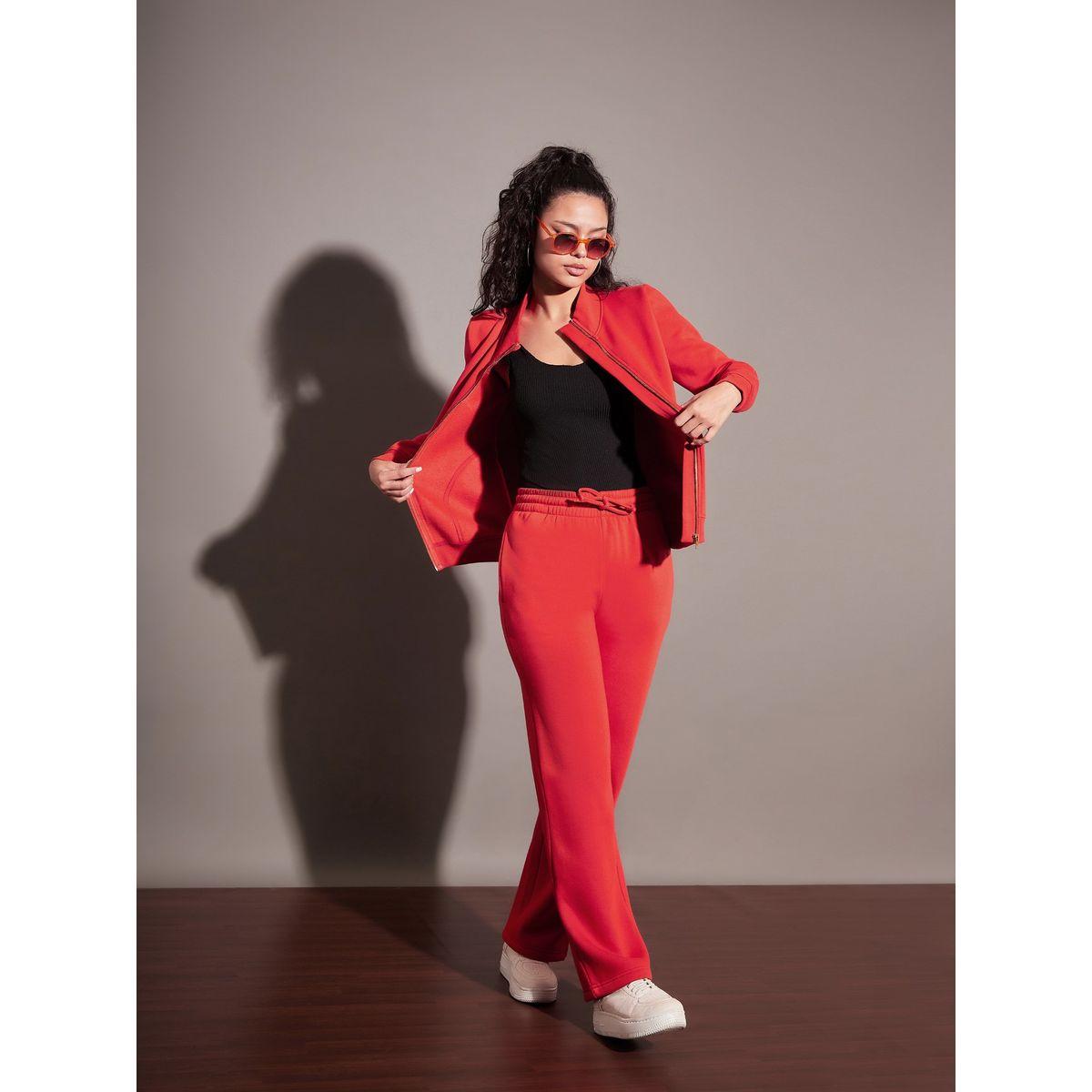 Sassafras X Styli  Red Fleece Zipper Jacket-women-winterwear-coatsandjackets-jackets-image-6