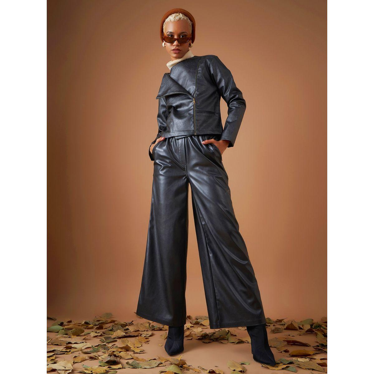 جاكيت بايكر بمظهر الجلد ونمط لف ساسافراس × ستايلي-women-winterwear-coatsandjackets-jackets-image-1