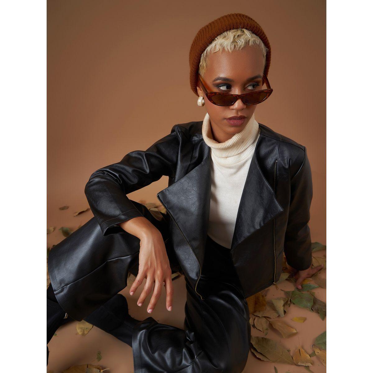 Sassafras X Styli  Leather Look Wrap Front Biker Jacket-women-winterwear-coatsandjackets-jackets-image-2