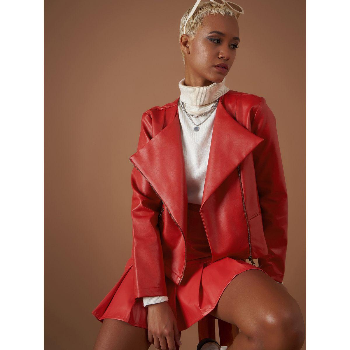 Sassafras X Styli  Leather Look Wrap Front Biker Jacket-women-winterwear-coatsandjackets-jackets-image-2