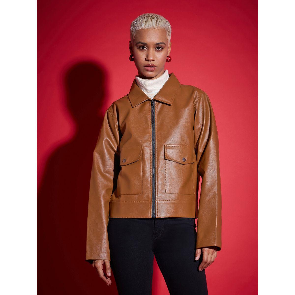 Sassafras X Styli  Leather Look Front Pocket Jacket-women-winterwear-coatsandjackets-jackets-image-2