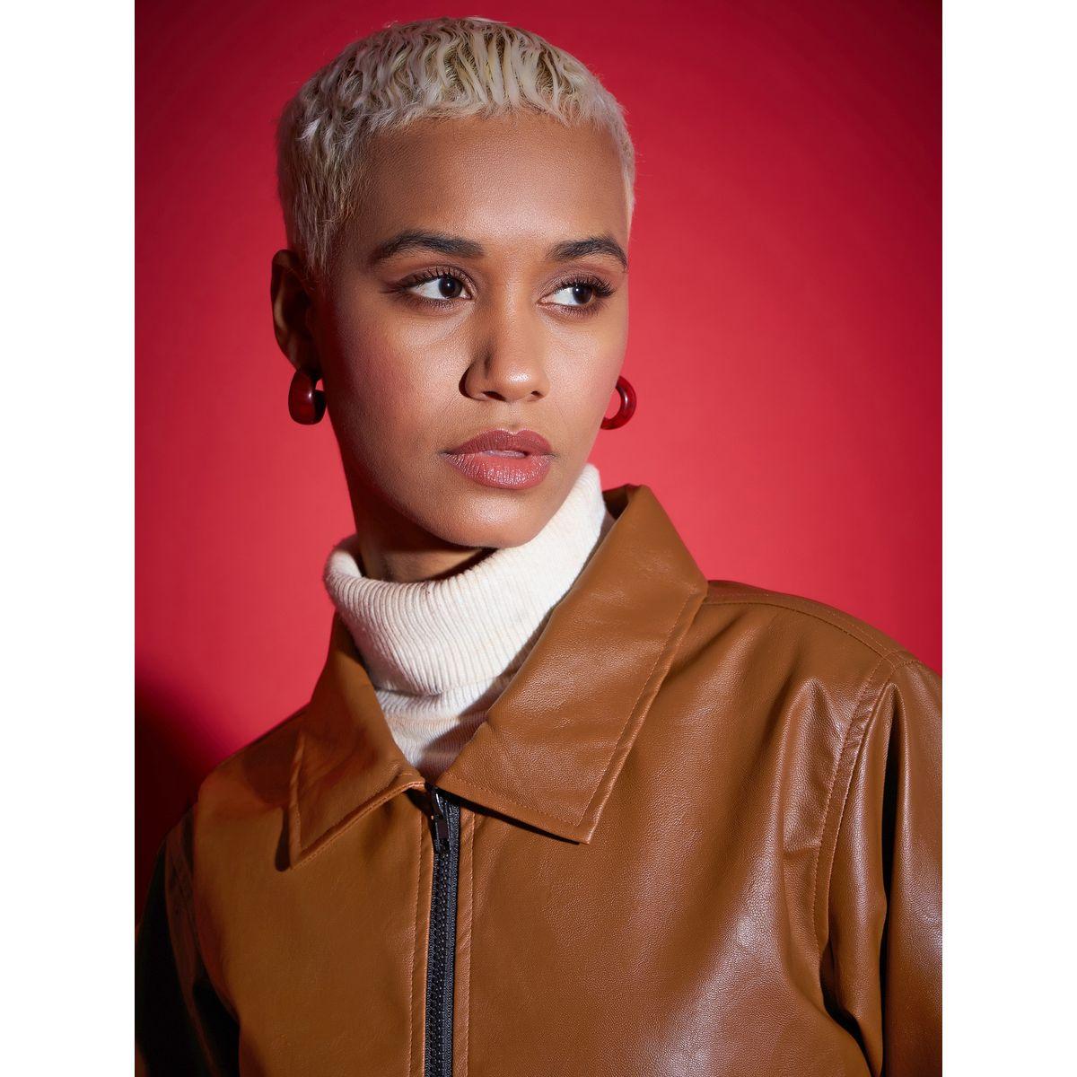 Sassafras X Styli  Leather Look Front Pocket Jacket-women-winterwear-coatsandjackets-jackets-image-4