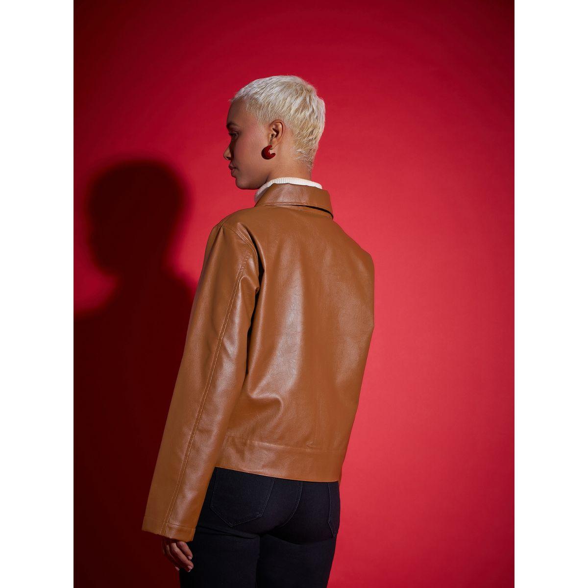 Sassafras X Styli  Leather Look Front Pocket Jacket-women-winterwear-coatsandjackets-jackets-image-5
