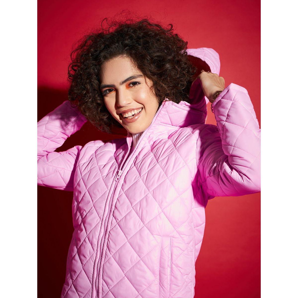 جاكيت منفوخ بنمط الماس وياقة هودي ساسافراس × ستايلي-women-winterwear-coatsandjackets-jackets-image-4
