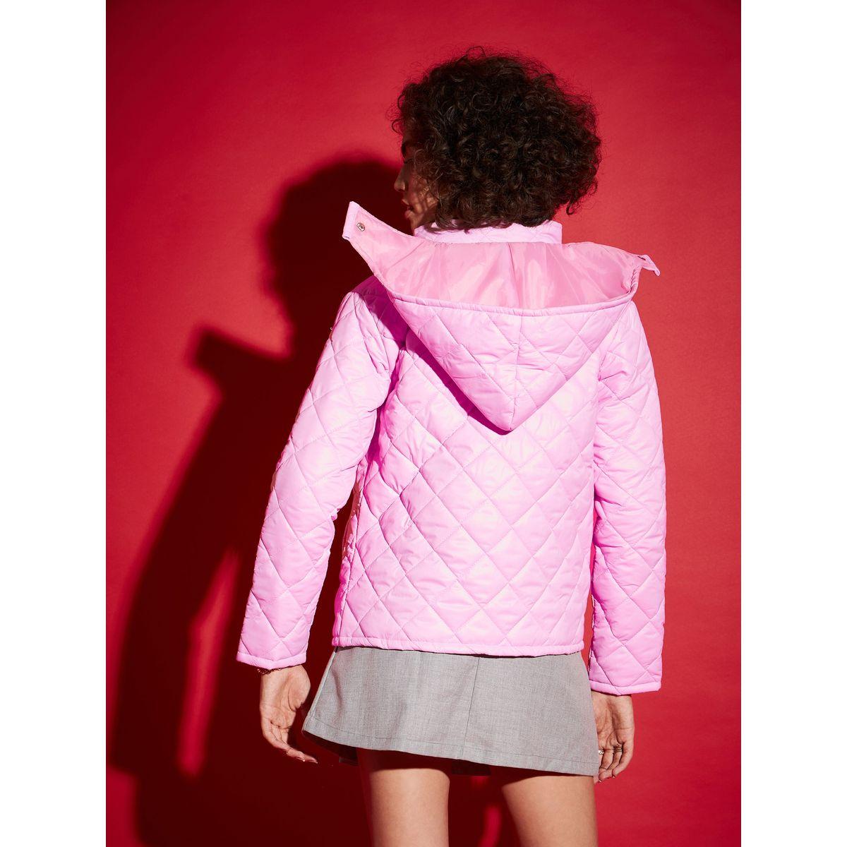 جاكيت منفوخ بنمط الماس وياقة هودي ساسافراس × ستايلي-women-winterwear-coatsandjackets-jackets-image-5