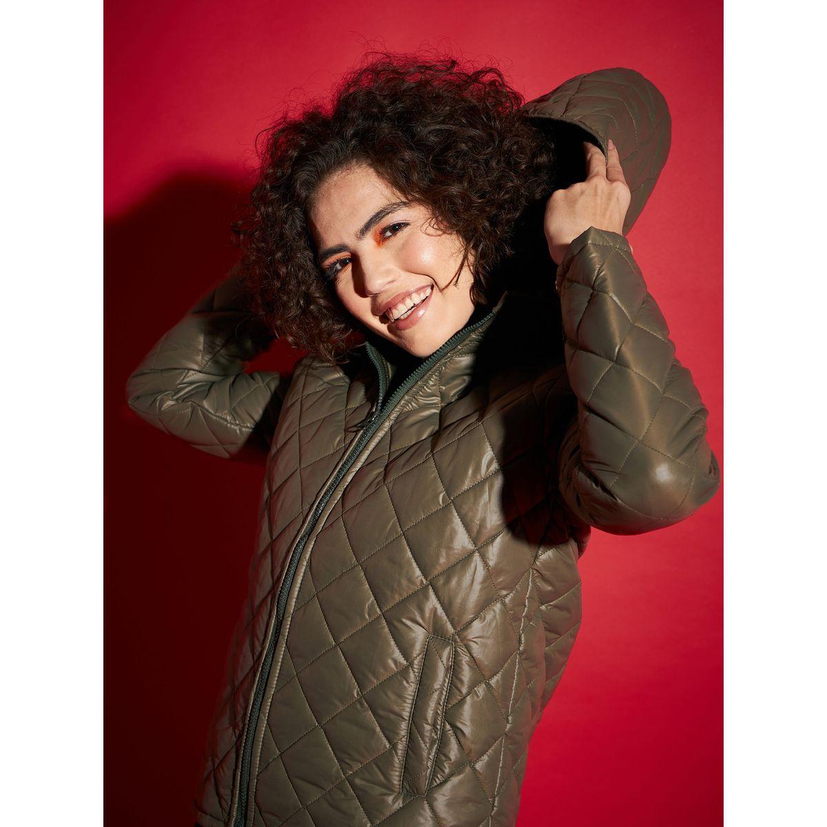 جاكيت منفوخ بنمط الماس وياقة هودي ساسافراس × ستايلي-women-winterwear-coatsandjackets-jackets-image-2