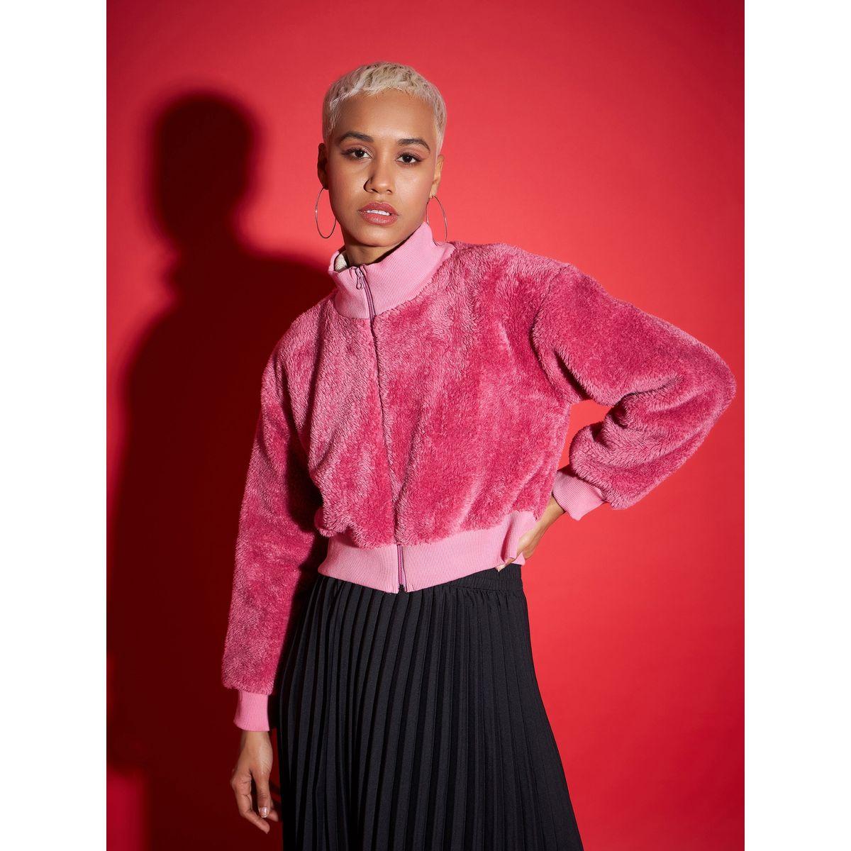Sassafras X Styli  Faux Fur High Neck Crop Bomber Jacket-women-winterwear-coatsandjackets-jackets-image-1