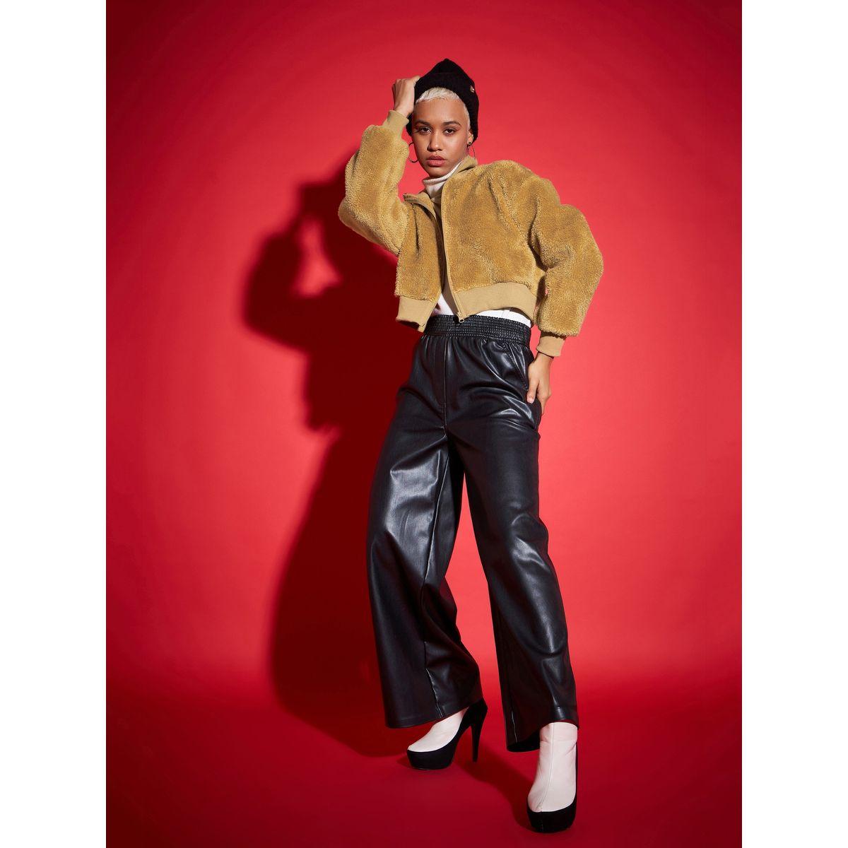 جاكيت بومبر قصير بياقة عالية وفرو صناعي ساسافراس × ستايلي-women-winterwear-coatsandjackets-jackets-image-2