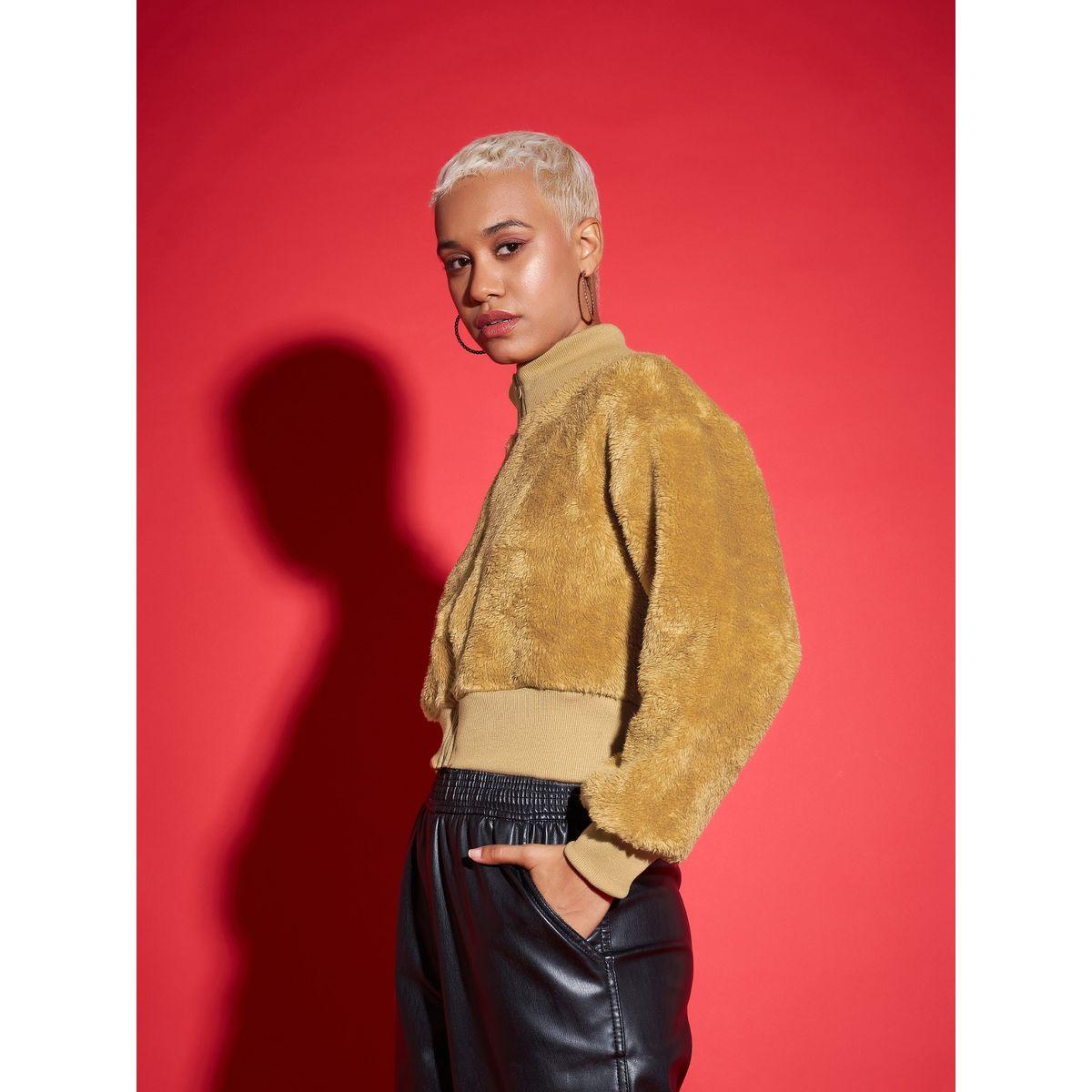 Sassafras X Styli  Faux Fur High Neck Crop Bomber Jacket-women-winterwear-coatsandjackets-jackets-image-3