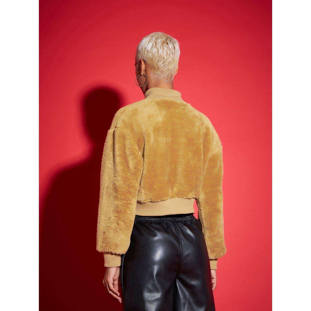 Sassafras X Styli  Faux Fur High Neck Crop Bomber Jacket-women-winterwear-coatsandjackets-jackets-image-5