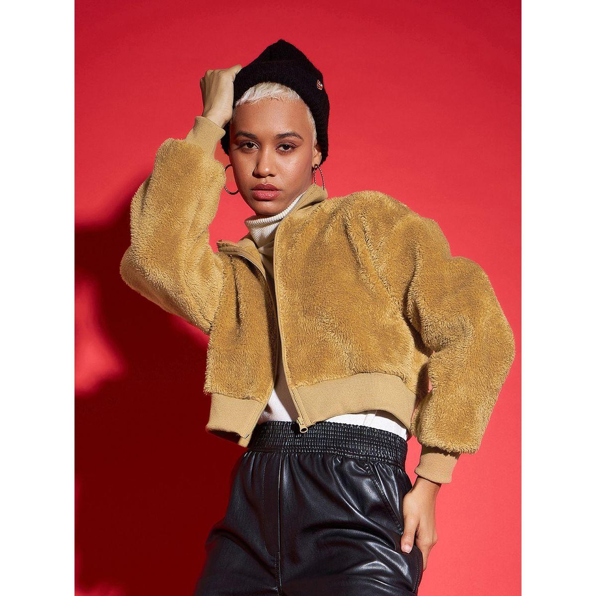 Sassafras X Styli  Faux Fur High Neck Crop Bomber Jacket-women-winterwear-coatsandjackets-jackets-image-7