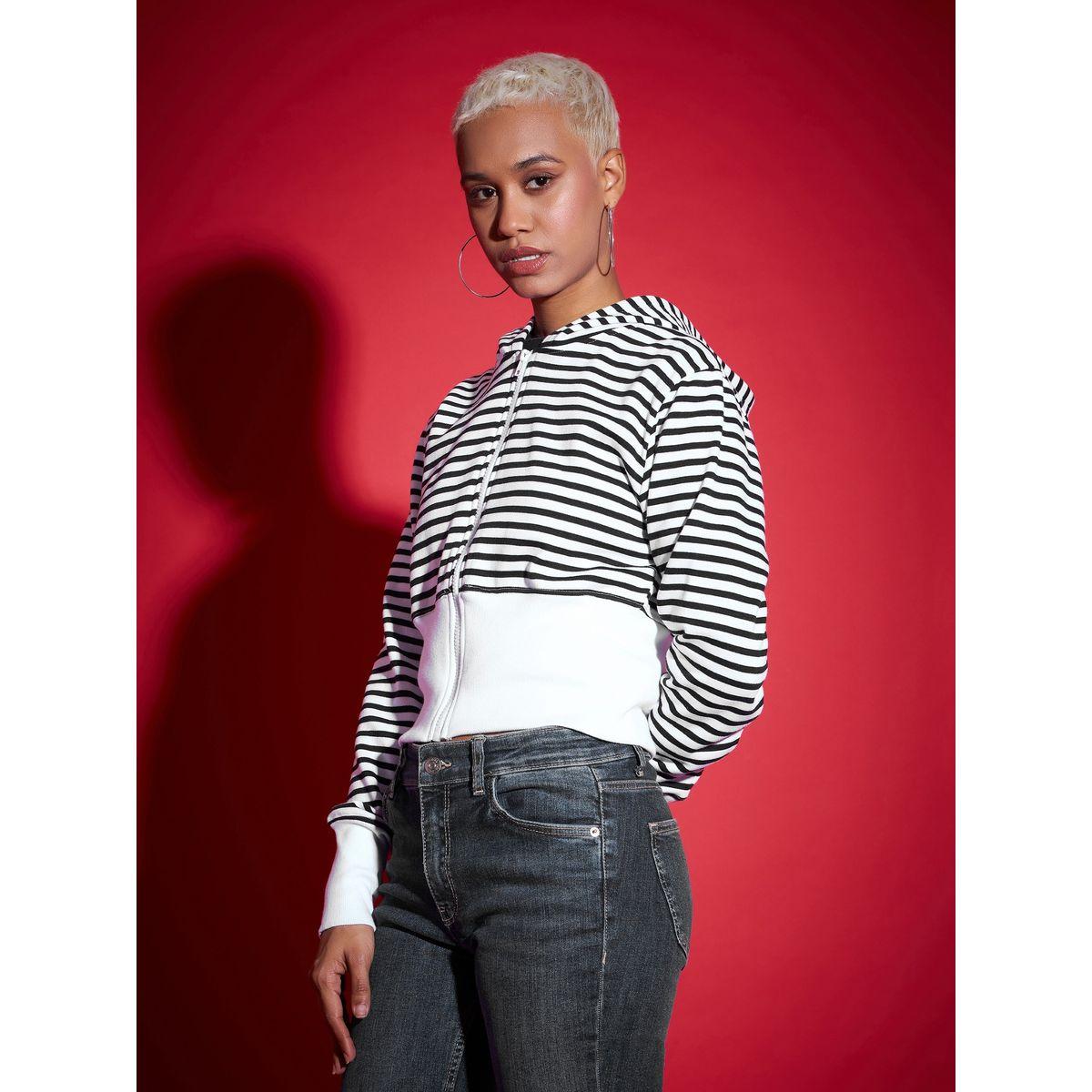 Sassafras X Styli  Striped Fleece Hooded Jacket with Contrast Hem-women-winterwear-coatsandjackets-jackets-image-3