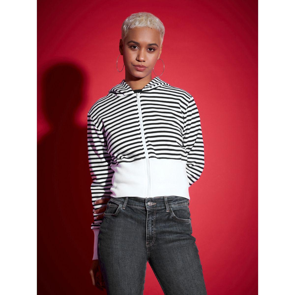 Sassafras X Styli  Striped Fleece Hooded Jacket with Contrast Hem-women-winterwear-coatsandjackets-jackets-image-6