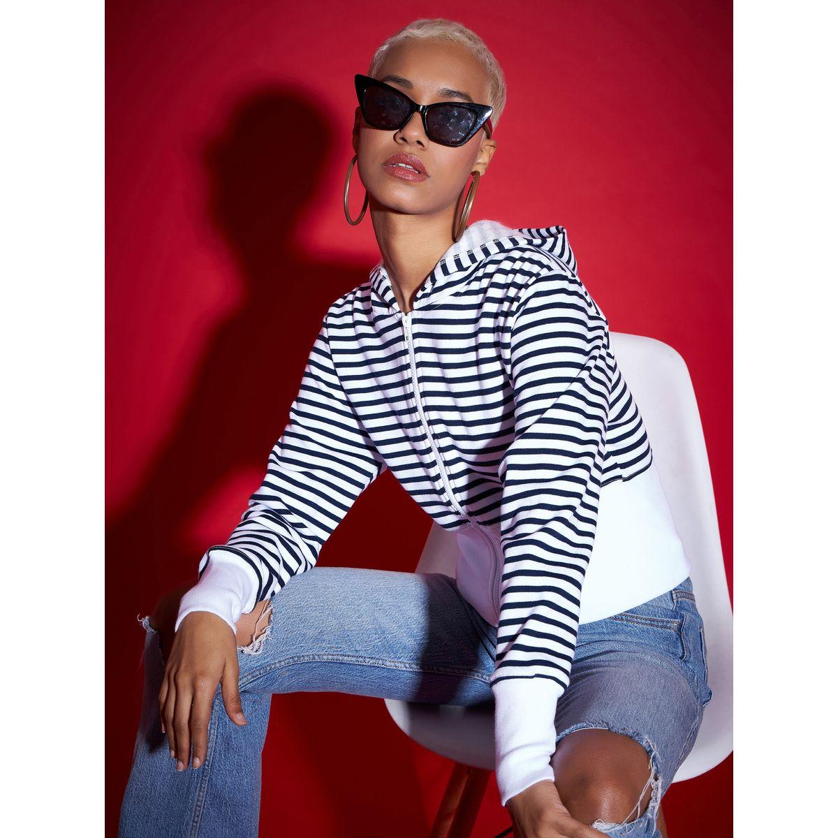 Sassafras X Styli  Striped Fleece Hooded Jacket with Contrast Hem-women-winterwear-coatsandjackets-jackets-image-6