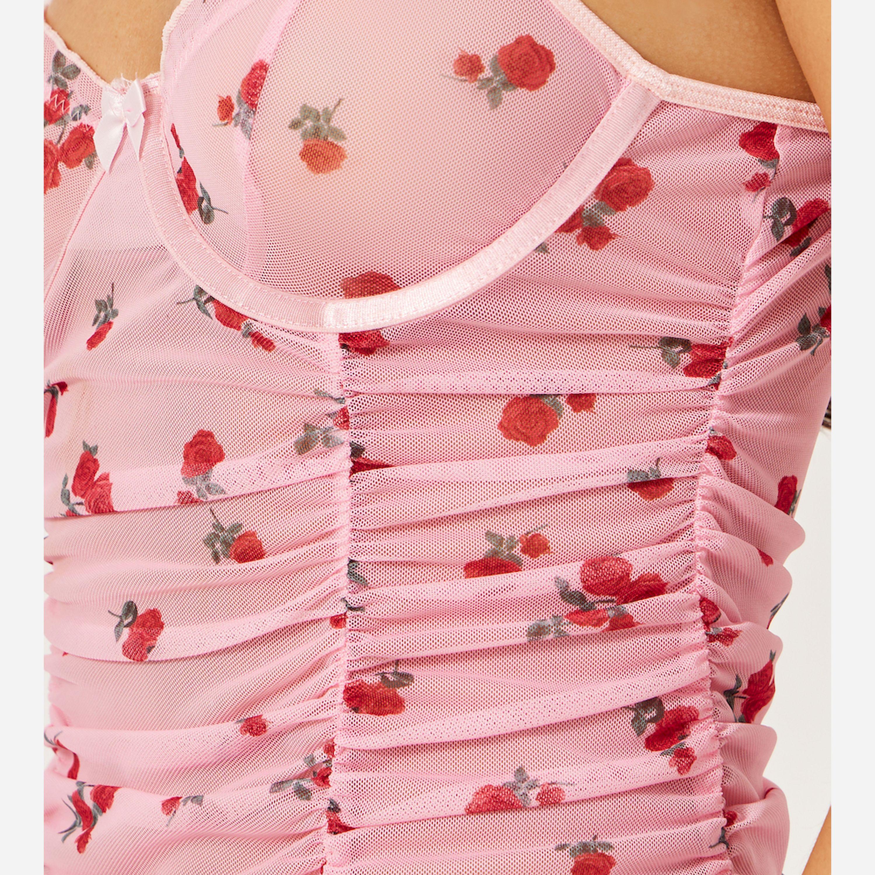 ستايلي - بيبي دول ماكسي شبكي مطبوع عليه أزهار مع فتحات جانبية عميقة-women-clothing-lingerie-babydollsandbodysuits-image-3