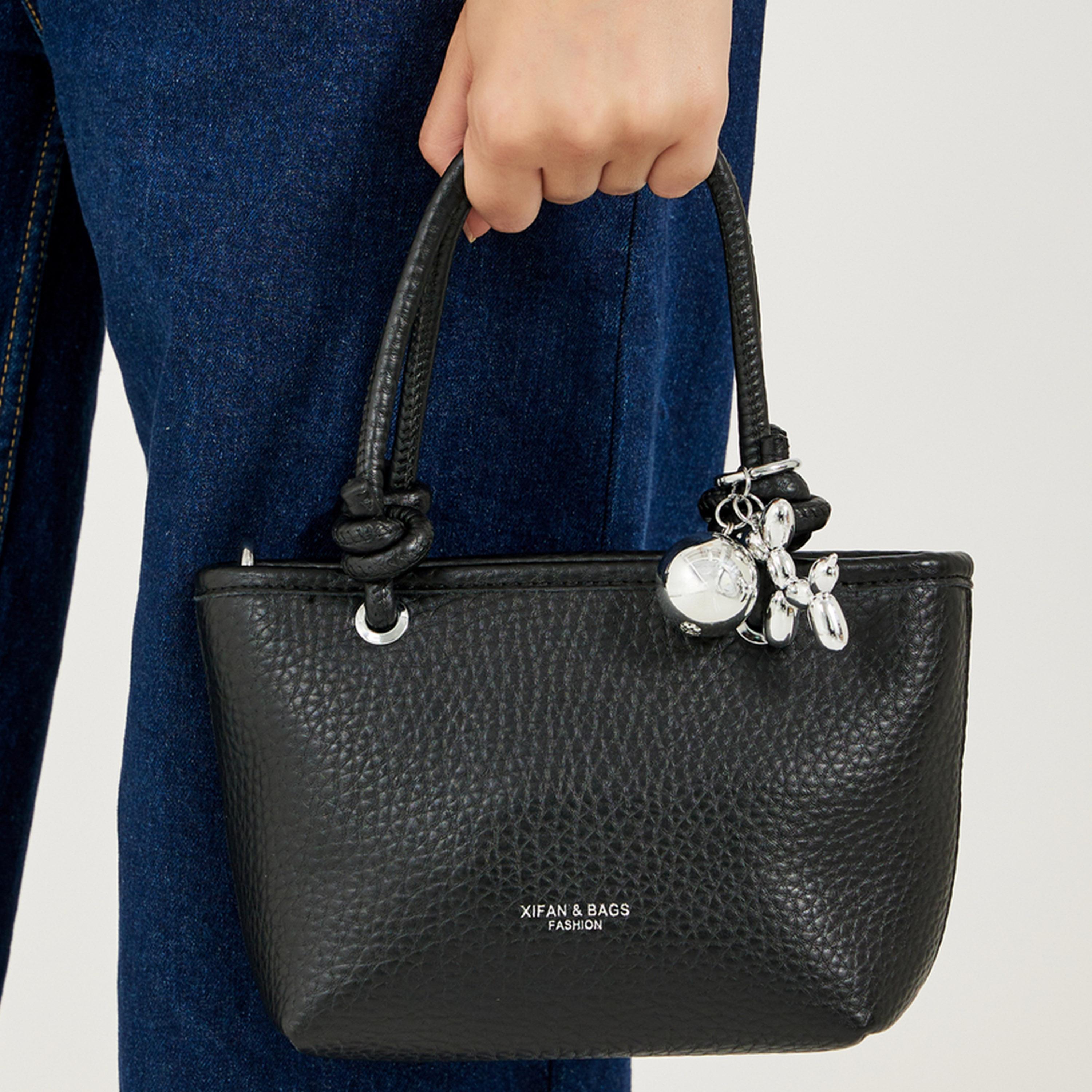 Styli Drop Chain Textured Tote Bag with Top Handle-women-bagsandwallets-handbags-image-3