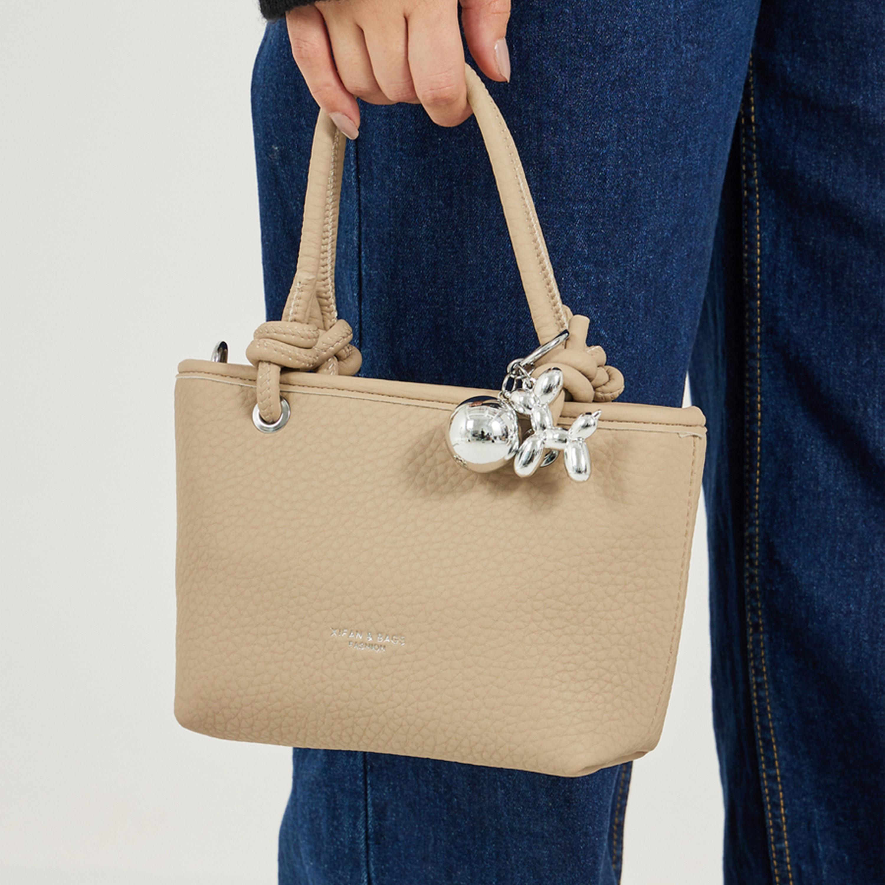Styli Drop Chain Textured Tote Bag with Top Handle-women-bagsandwallets-handbags-image-4