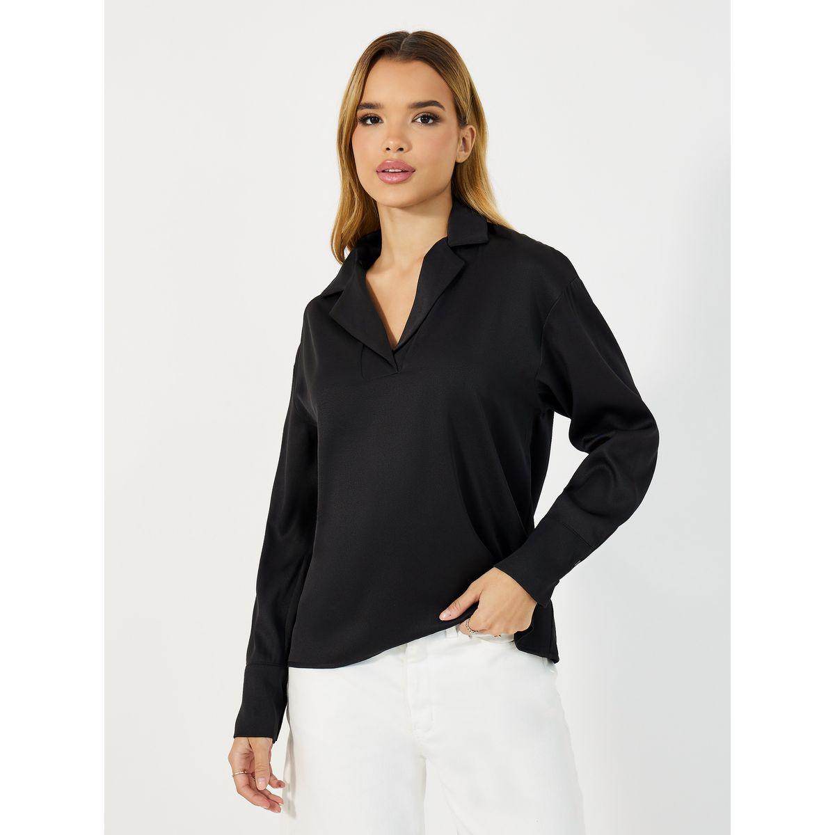 Styli Solid Notch Lapel Collar Top-women-clothing-shirtsandblouses-blouses-image-1