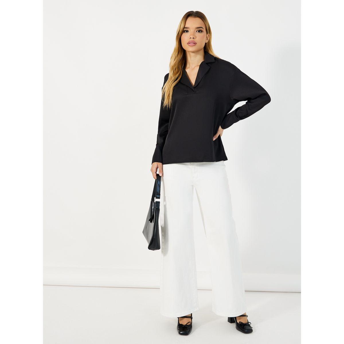Styli Solid Notch Lapel Collar Top-women-clothing-shirtsandblouses-blouses-image-2