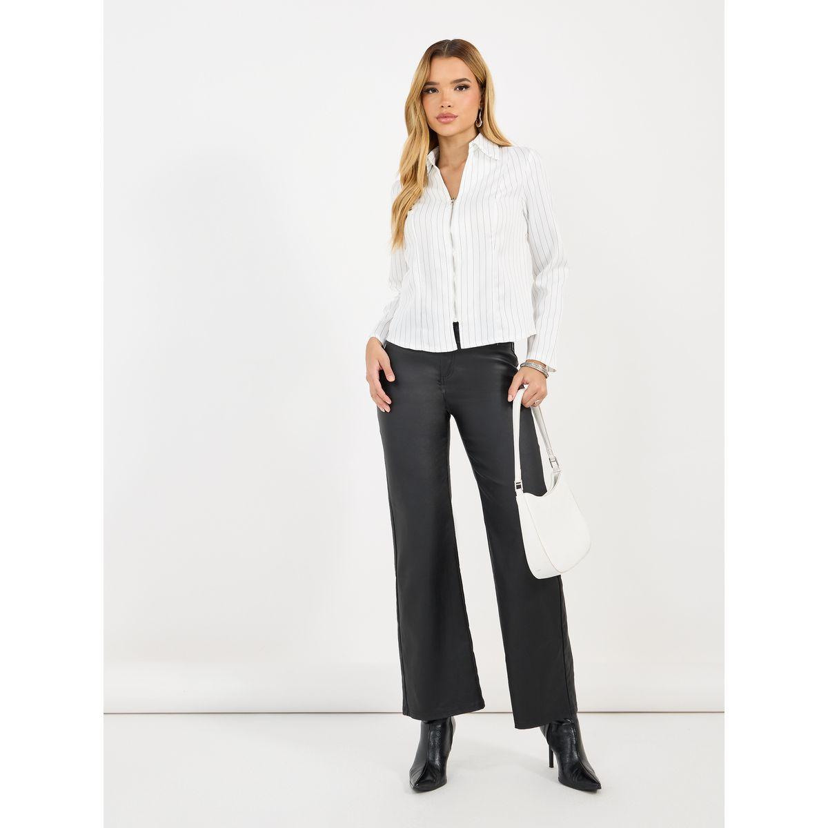 Styli Striped Front Zip Through Collared Shirt-women-clothing-shirtsandblouses-shirts-image-2