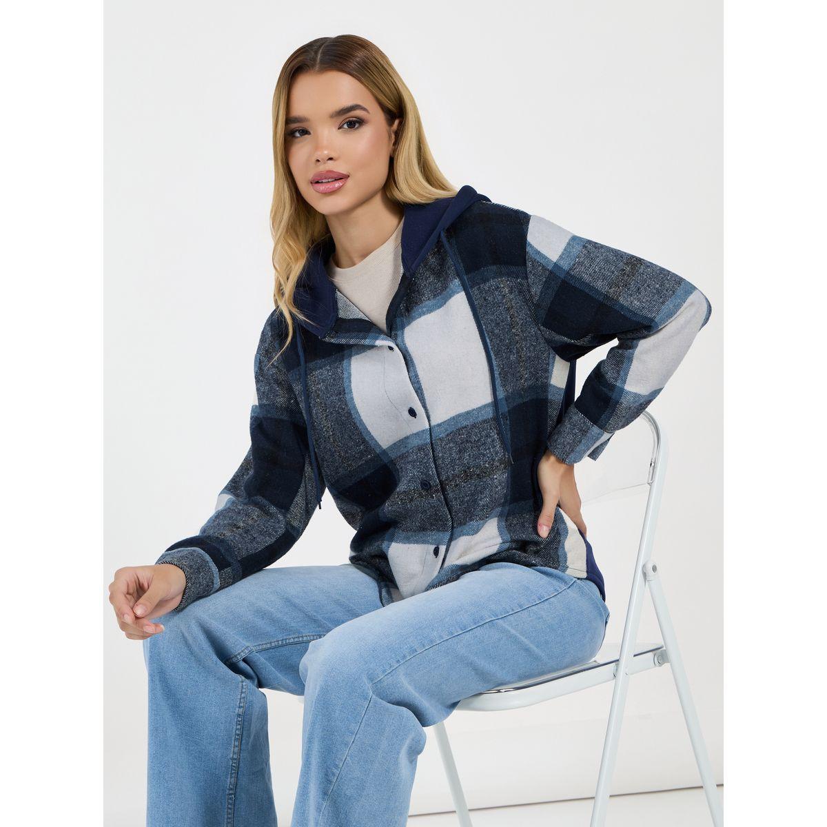 Styli Checked Oversized Hooded Knit Shirt-women-clothing-shirtsandblouses-shirts-image-1