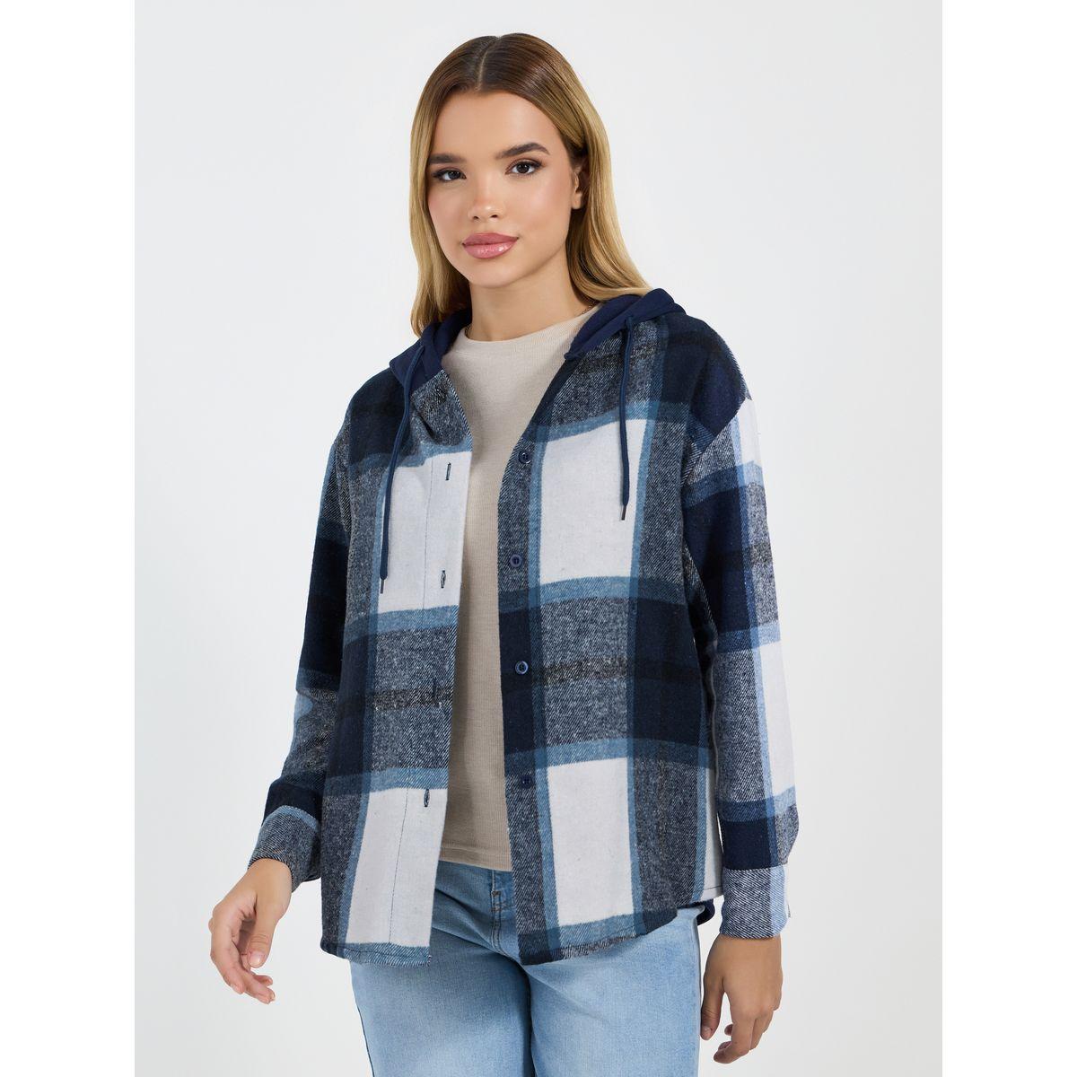 Styli Checked Oversized Hooded Knit Shirt-women-clothing-shirtsandblouses-shirts-image-2