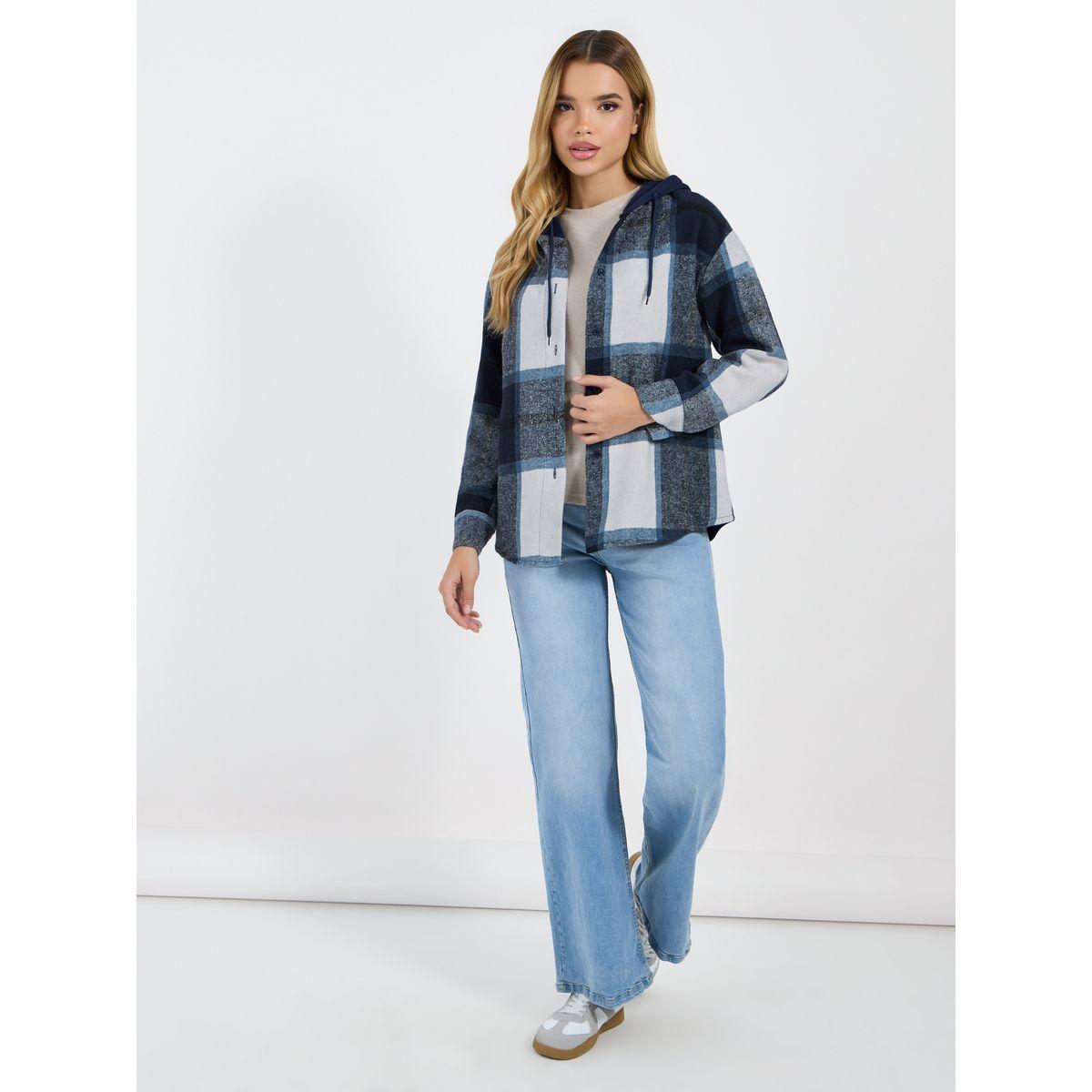 Styli Checked Oversized Hooded Knit Shirt-women-clothing-shirtsandblouses-shirts-image-3