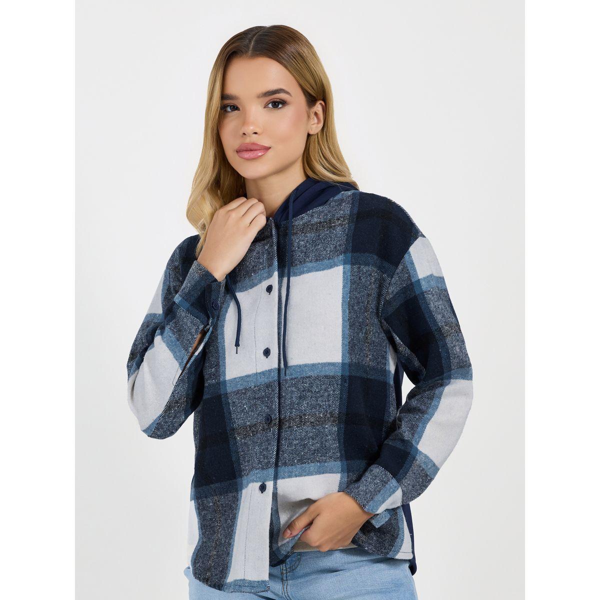 بلوزة فضفاضة بطبعة مربعات وياقة هودي-women-clothing-shirtsandblouses-shirts-image-4